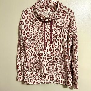 Como Vintage Pink Leopard Print, Cowl Neck Sweater